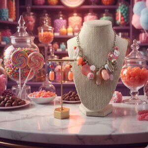 Premier Designs Festive Necklace & Earring set Pink stones of all Shapes & Sizes